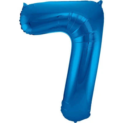 Afbeelding van Ballon Cijfer 7 Jaar Blauw 36Cm Verjaardag Feestversiering Met Rietje