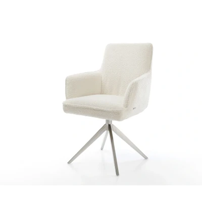 Afbeelding van DELIFE Draaistoel Heira Flex met armleuning bouclé wit kruisframe breed roestvrij staal 360 draaibaar rocker functie pocketveer kern