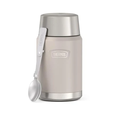 Afbeelding van Thermos ICON Food Jar 0,71 l, beige/zandsteen mat, voedselcontainer voor eten 710 ml, dubbelwandig 18/8 roestvrij staal, houdt warm en koud, met inklapbare lepel, antislip bodem, absoluut dicht