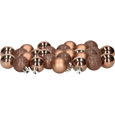Afbeelding van Decoris 28x stuks kleine kunststof kerstballen walnoot bruin 3 cm Kerstbal