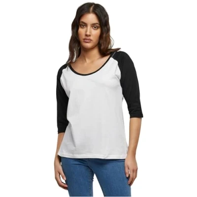Afbeelding van Urban Classics Ladies 3/4 Contrast Raglan TEE Tshirt print, Dames, Maat: Medium, White/black