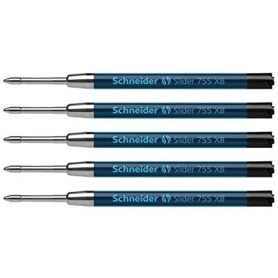 Afbeelding van Schneider 175501 Slider 755 balpenvulling (ViscoGlide technologie, onuitwisbaar, XB extra breed) zwart (5 pack, breed, zwart)