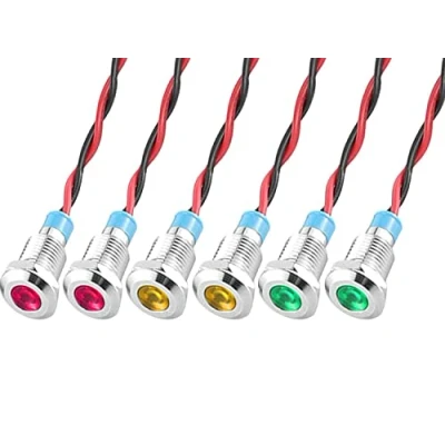 Afbeelding van GUUZI 6 stks 12V 24V 8mm LED paneel Pilot Dash Waarschuwingslampje Indicatielampje Lamp Lampen Directionele (Rood/Geel/Groen)