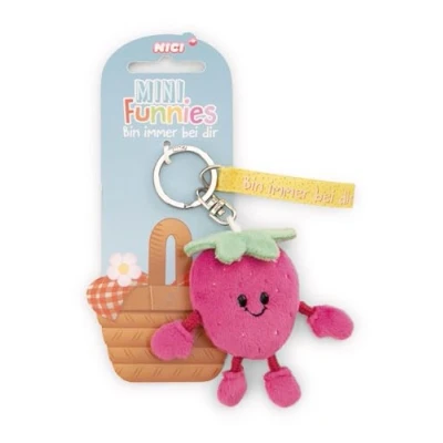 Afbeelding van NICI Sleutelhanger Aardbei Bin immer bei dir 7cm rood trouwe metgezel voor rugzak of tas, sleutelhouder klein en groot 61803