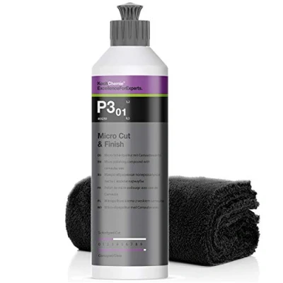 Afbeelding van Detailmate Koch Chemie polijstset: Micro Polijst &amp; Finish P3.01 polijstmiddel met Cranauba was, 250 ml randloze microvezeldoek, 40 x cm, 550 g/m²