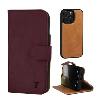 Afbeelding van TORRO Nubuck leren hoes compatibel met iPhone 16 Pro Max bumperhoes magnetisch afneembare portemonnee standaard (compatibel officiële MagSafe opladers) kastanjebruin