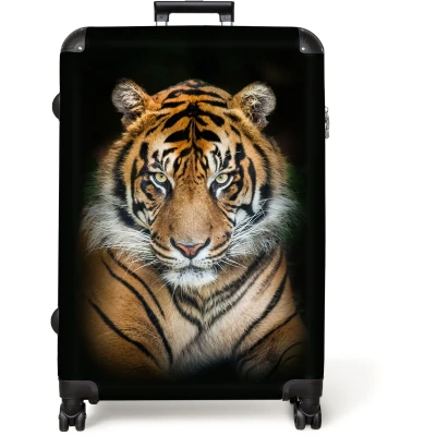 Afbeelding van NoBoringSuitcases.com® Koffer groot Reiskoffer lichtgewicht Tijger Zwart Portret Dieren Rolkoffer met 4 wielen Grote trolley XL 98 liter bagage