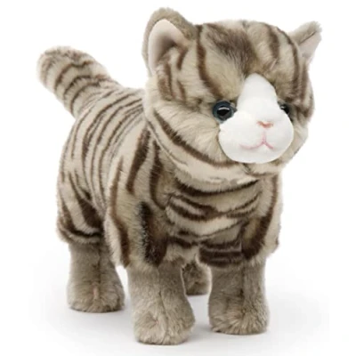 Afbeelding van Uni Toys Kat met stem (grijs getijgerd), staand 35 cm (lengte) pluche kitten dier