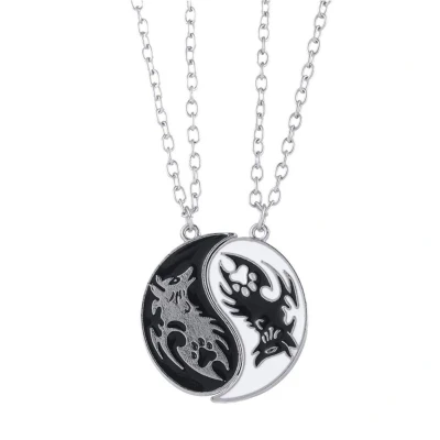 Afbeelding van Bixorp Friends BFF Ketting voor 2 met Yin Yang Draak Zilverkleurig Vriendschapsketting Koppel Cadeau