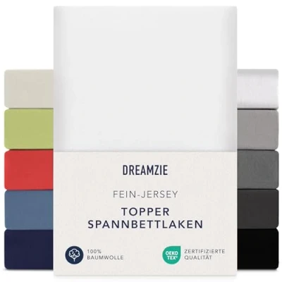 Afbeelding van Dreamzie Hoeslaken Matrasbeschermer 140x200 cm 160x200 cm, 100% Katoenjersey, Hoogte tot 15 Hypoallergeen, Oeko Tex, Wit