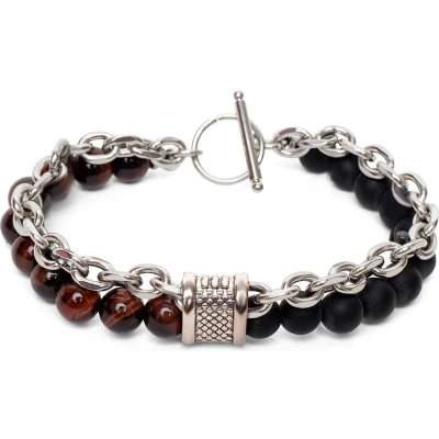 Afbeelding van Zentana Balans Armband Rode Tijgeroog &amp; Onyx RVS Schakelarmband