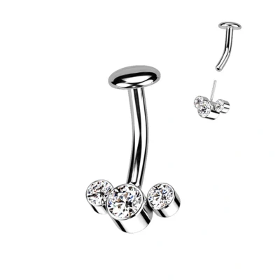 Afbeelding van Piercing titanium Convex base 3cz steentje push in wit
