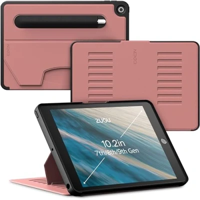 Afbeelding van Zugu case iPad 10.2 Gen 7, 8 &amp; 9 (2019/2020/2021) oersterke luxe flip over volledige 360˚ bescherming met multifunctionele standaard functie geschikt voor Apple Pencil Desert rose