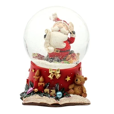 Afbeelding van Dekohelden24 Grote sneeuwbol, kerstman met veer en wenslijst, geluid, op uitvoerig gedecoreerde sokkel, afmetingen L/B/H: 10 x 14 cm bol Ø
