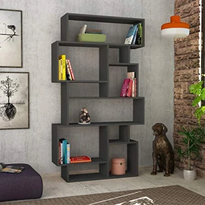 Afbeelding van Hocuspicus HOCUS PICUS 6 laags Boekenkast 96x26x169cm Meerdere Kleuropties Woonkamer Meubel Gemakkelijk te Monteren Boekopslag Displaykast (Antraciet)