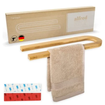 Afbeelding van Hennez® Handdoekstang zonder boren handdoekhouder muur toiletpapierhouder hout badkamer deur handdoekenrek bamboe handdoekhouders