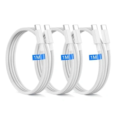 Afbeelding van USB C naar kabel, 3 stuks, 1 m, 60 W, iPhone 15 16 oplaadkabel, type nylon datakabel voor Apple Pro Max, Samsung Galaxy S24, S23, iPad Pro, Sony
