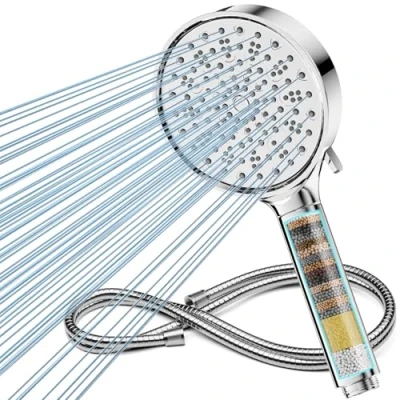 Afbeelding van Cobbe douchekop met filter, hogedruk handdouche slang, 6 straalsoorten, waterbesparend filtratie in 20 lagen, voor hard water, restchloor, bacteriën, zware metalen