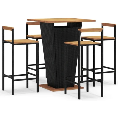 Afbeelding van 5 Delige Tuinbarset Poly Rattan En Massief Acaciahout Zwart /