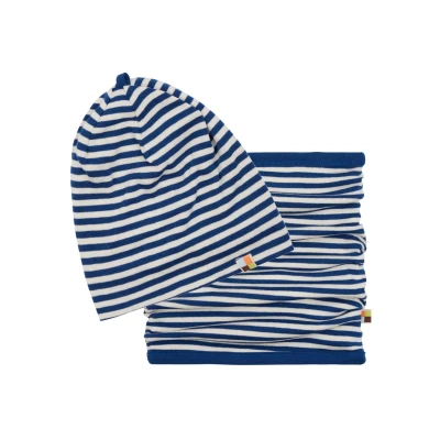 Afbeelding van loud + proud Uniseks babyset slangsjaal, GOTS gecertificeerde beanie muts, ultra marine, 39 41
