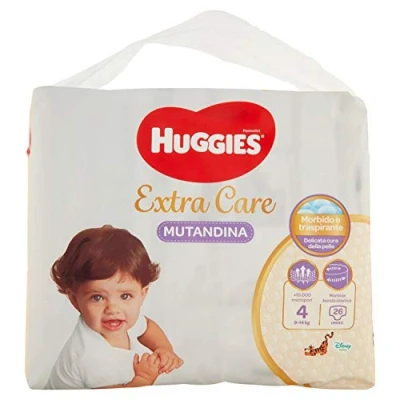 Afbeelding van Huggies® Extra Care baby luierbroekjes, Maat 4 (9 tot 14kg), 104 luiers met zachte elastische tailleband en Disney designs, Maandbox