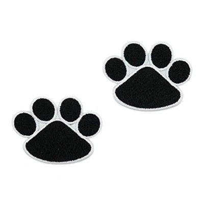 Afbeelding van Twee zwarte hondenpootpatches om op te strijken Honden poot opstrijkbare patches, patch, borduurpatch, strijkbare badges Finally Home