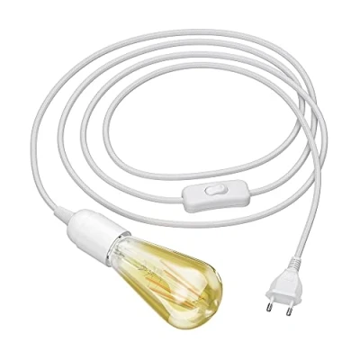 Afbeelding van ledscom.de 3 m textielkabel LEHA stekker, schakelaar, wit + LED lamp Vintage goud max. 814lm extra warm niveaus