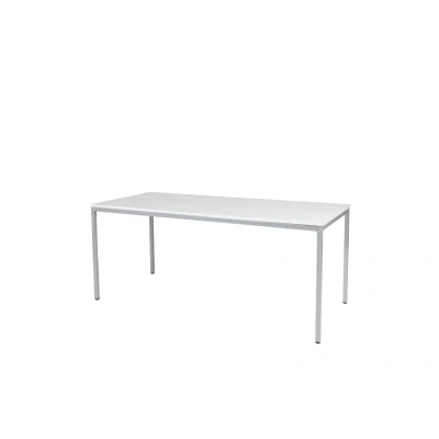 Afbeelding van Domino Basic bureautafel, vaste hoogte met 180x80cm licht grijs 25mm blad en aluminium (RAL9006) 4 poot frame