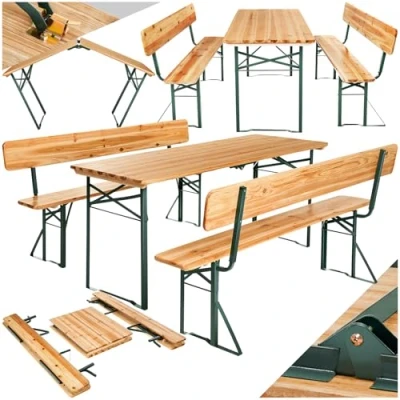 Afbeelding van tectake® Biertafel met 2 banken 8 personen 170 cm lang 3 delige biertafelset inklapbare tafel en rugleuningen Tuintafel Bierbank Oktoberfest