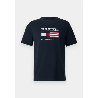 Afbeelding van Tommy Hilfiger Americana Monotype FLAG BOX TEE Unisex Tshirt print, Maat: XS, Desert sky
