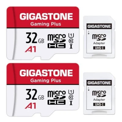 Afbeelding van Gigastone 32GB 2 pack micro sd geheugenkaart, Gaming Plus, SDHC UHS I A1 klasse 10, 90/20 MB/s lees en schrijfsnelheid, geschikt voor Nintendo Switch, Compactcamera’s, GoPro action cam, mirco card