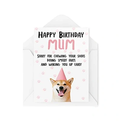 Afbeelding van Grappige verjaardagskaarten voor mama van de hond, huisdier minnaar wenskaarten op haar verjaardag, puppy eigenaar kaart Sorry kauwen uw schoenen CBH244