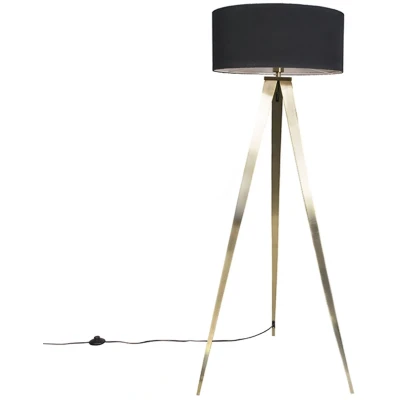 Afbeelding van QAZQA Moderne vloerlamp messing met zwarte kap Ilse
