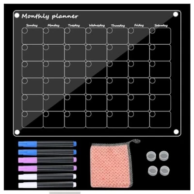Afbeelding van XTDMJ Kalenderplannerbord voor koelkast, maandplanner, afwisbaar, acryl magneetkalender, transparant lesrooster, studieschema, Monthly Magnetic Board to do lijst