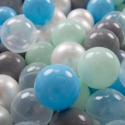 Afbeelding van KiddyMoon 200 ∅ 7cm kinderballen speelballen voor ballenbad baby plastic ballen made in eu, parel/grijs/transparant/babyblauw/mint