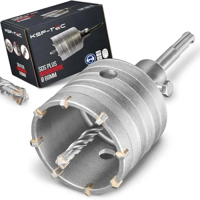 Afbeelding van KSP Tec ® boorkroon 82 mm, versterkte constructie, hamerslagvast, [XXL tanden] 4 snijsnijcentreerboor, blikboor stopcontact voor metselwerk en beton (82 mm)