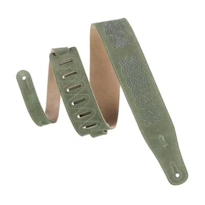Afbeelding van Levy&#039;s Leathers 2.5&quot; Suede lederen gitaar riem Keltische knoop reliëf ontwerp; groen MS26CK GRN