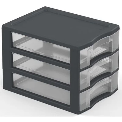 Afbeelding van Sundis Mini Storage TOWER TAG A4 formaat 3 laden met labelhouder en anti valsysteem antracietgrijs 0458002