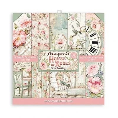 Afbeelding van STAMPERIA SBBS08 papierblok 10 vellen 20,3 x (8&quot; 8&quot;) dubbelzijdig House of Roses, meerkleurig