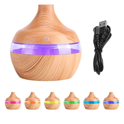 Afbeelding van Luchtbevochtiger, aromadiffuser, aromatherapieapparaat, USB aansluiting, LED licht, houtnerf, voor de kinderkamer vanaf babyleeftijd, thuis of op kantoor