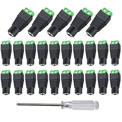 Afbeelding van Aiqeer 25 stuks 12V/24V 5,5 X 2,1 mm DC voedingsconnectoradapter, vrouwelijke stekkeraansluiting, schroefaansluitstekker connector voor CCTV camera LED strip (groen)