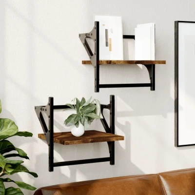 Afbeelding van Wandschappen met stangen 2 st 30x25x30 cm gerookt eikenkleurig