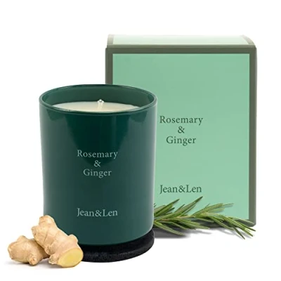 Afbeelding van Jean &amp; Len kaars Premium Rosemary Ginger, voor gezellige avonden thuis, handgemaakte geurkaars met kruidige, frisse rozemarijn gembergeur, in stijlvol glas, veganistisch, 230 g