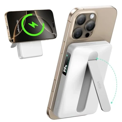 Afbeelding van ESR Power Bank MagSafe Qi2 gecertificeerd, 10.000 mAh capaciteit 15 W, snel opladen, LED display, draagbare oplader met USB C kabel voor iPhone 16/15/14/13/12, wit