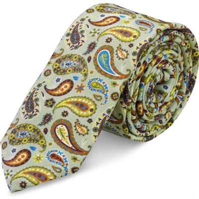 Afbeelding van Virtuo 6 cm Mintgroene zijden stropdas met paisleymotief