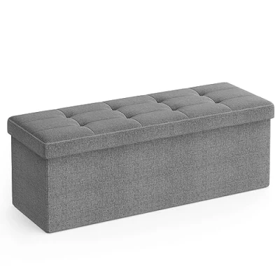 Afbeelding van SONGMICS bank met opbergruimte, zitkist, opbergbox, opklapbaar, max. statische belasting 300 kg, 120 L, 110 x 38 cm, imitatielinnen, lichtgrijs LSF77G