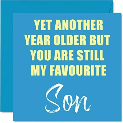 Afbeelding van Grappige verjaardagskaarten voor zoon nog een jaar ouder steeds mijn favoriet Banter Happy Birthday Card van ouders papa moeder, verjaardagscadeaus, 145 mm x grap humor wenskaarten cadeau