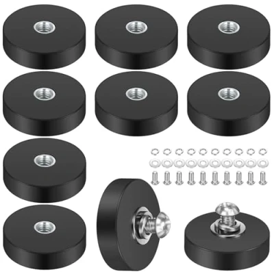 Afbeelding van 10 stuks magnetische rubberen magneten, 22 mm neodymium magneet met M4 buitendraad, extra sterk 5,5 kg hechtkracht, magneten anti slip sterke voor lichtstrips, voertuigen