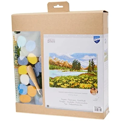 Afbeelding van Vervaco Knutseltapijt, doe het zelf knutselset, knoopset voor beginners, landschap, tapijt om te knopen, knutselen, volwassenen, creatieve set, 70 x 51 cm, latch, haakhaak, huisdecoratie