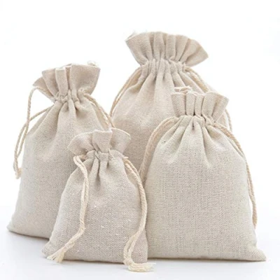 Afbeelding van DAHI katoenen zakjes 25 stuks, met koord, linnen zakjes, jute cadeauzakjes (12 x 18 cm)